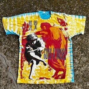 Vintage 1991 Guns N Roses Illusion Tour Tie Dye Concert T Shirt Rare GNR Large